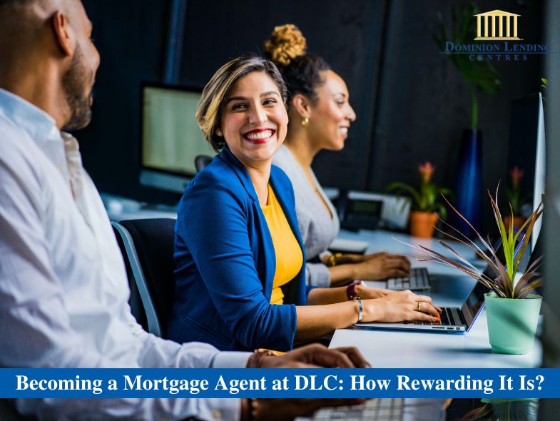 The woman smiling happily while in front of her laptop and her other two co-workers, who were both satisfied with becoming a mortgage agent.